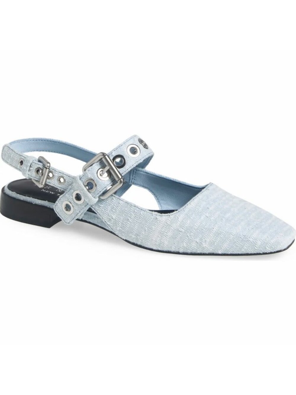 NEW Rag & Bone Astra Slingback Flats Womens 8.5 Blue Moto Denim Chic Punk